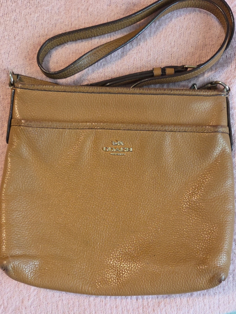 Coach Pebbled Leather Crossbody in Caramel Brown